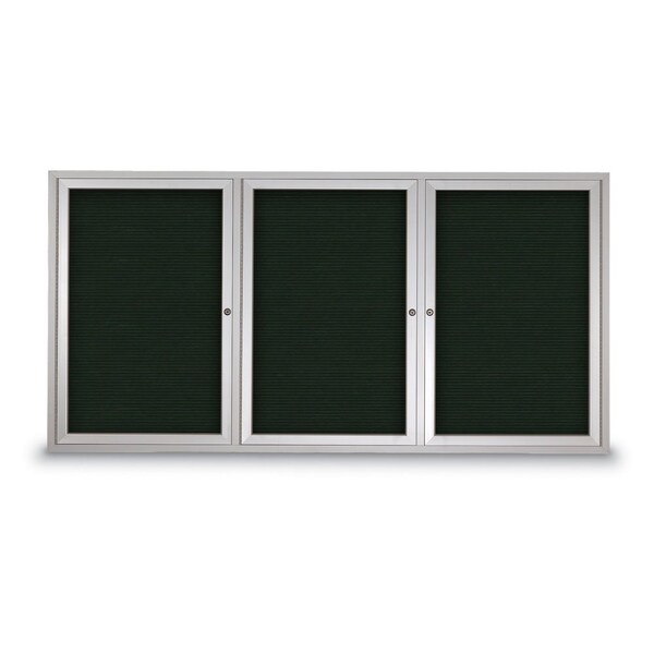 96"x48" 3-Door Enclosed Outdoor Letterboard, Green Felt/Satin